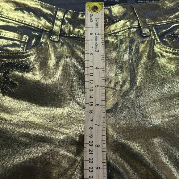 Gold Metallic Skinny Jeans With Rhinestone Embellishment By Døshe Women's Size 2 - Picture 8 of 9